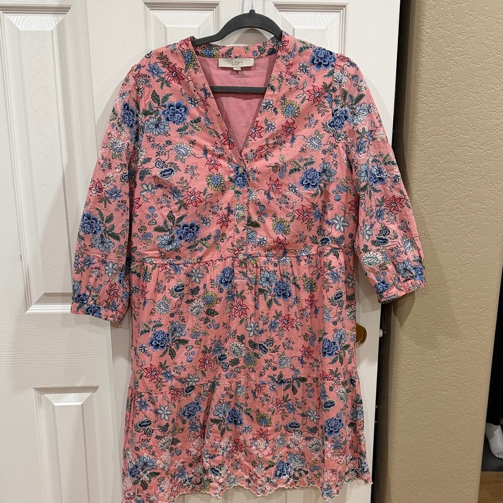 LOFT floral Pink and Blue Dress size 14